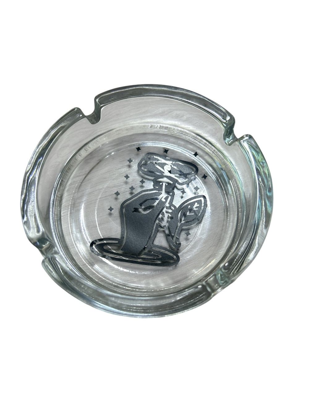 Clear Glass Ashtray with Black Floral Motif